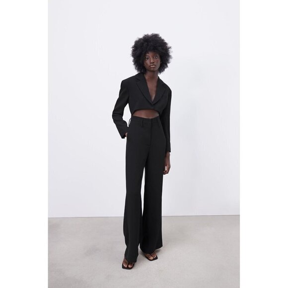 Zara Black Collared Long Sleeve Full-Length Cut-out Blazer Jumpsuit Women's S - Picture 1 of 7